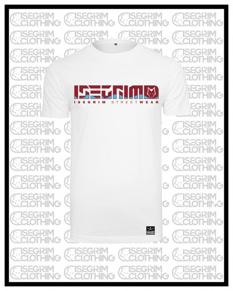T-Shirt weis Wolf Logo Burgund blau